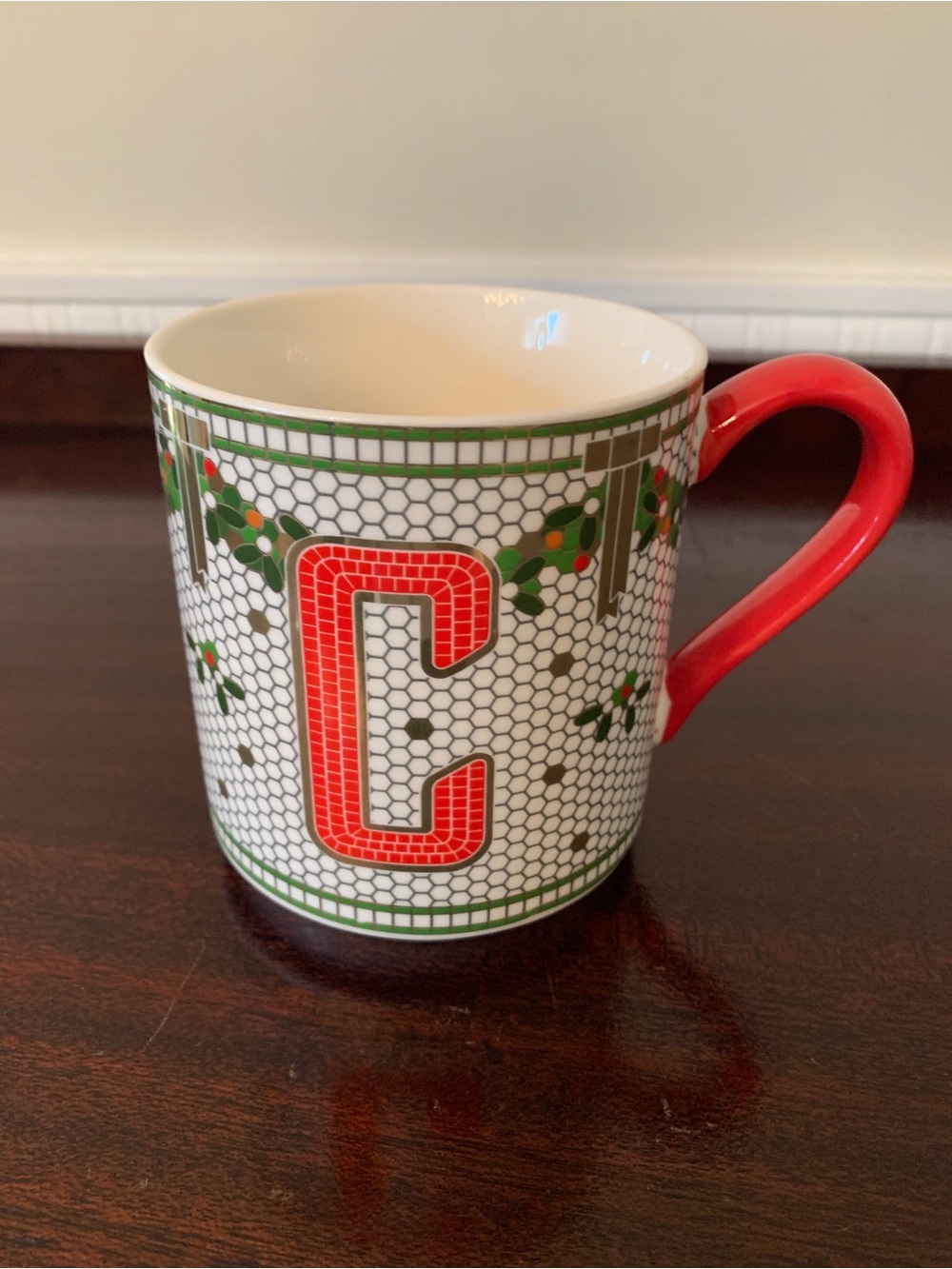 Anthropologie Red Letter C Mosaic Holiday Mug
